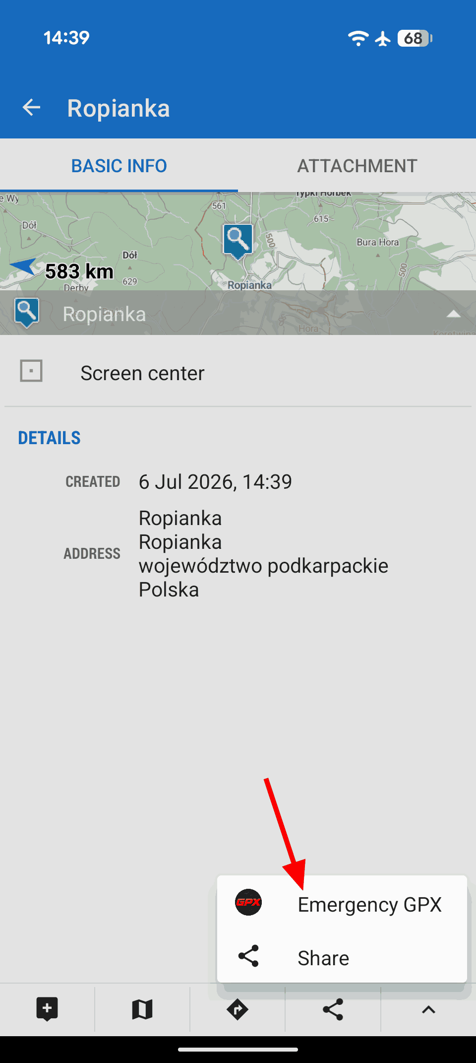Launching Emergency GPX from Locus Map